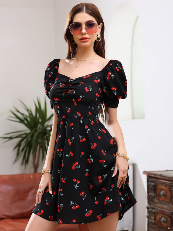 Lunessa Allover Cherry Sweetheart Neck Dress