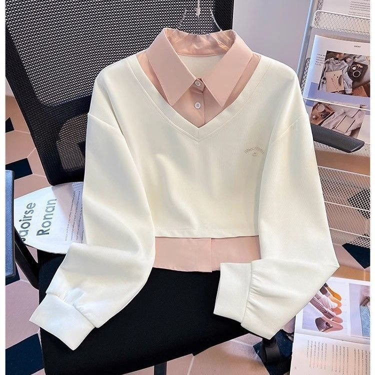 Fake two-piece sweater student collar